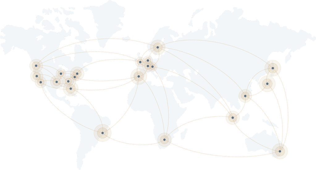 map of the world with various points marked as data center locations, and lines between to show the connections 