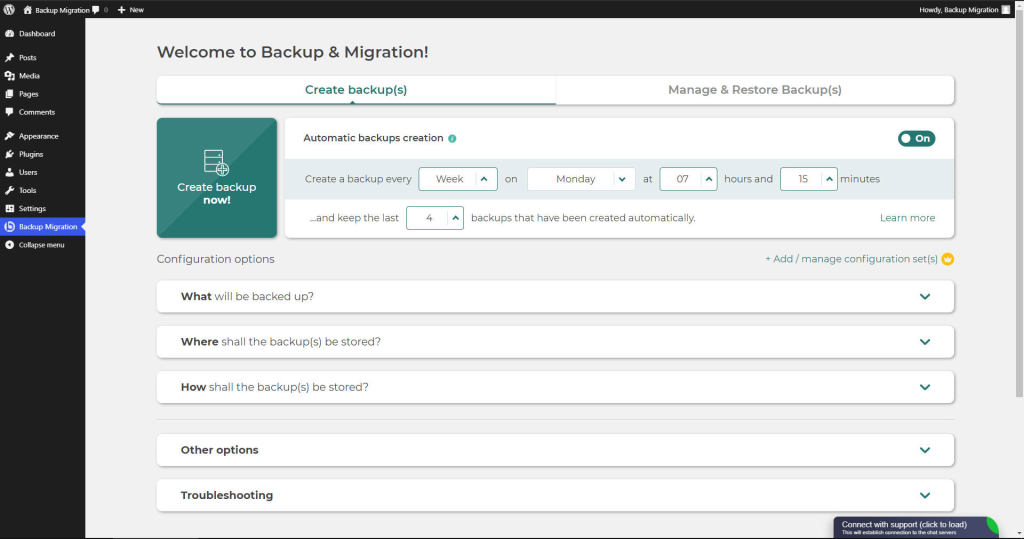Screenshot of Backup Migration plugin